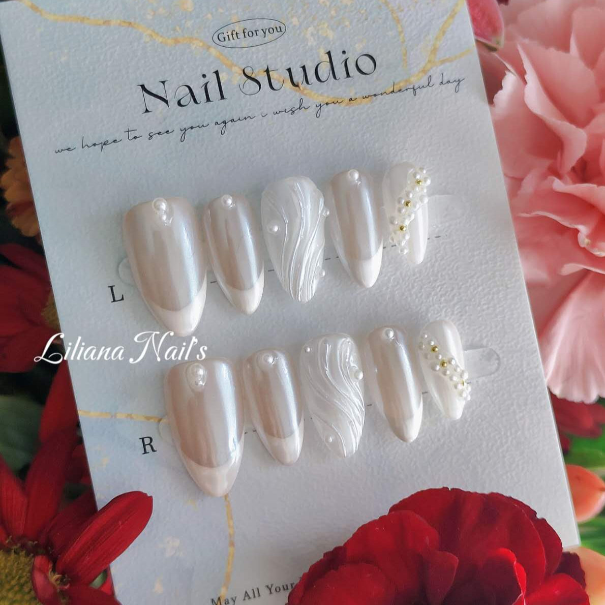 Pearl Elegance | Timeless French Handmade Acrylic Press-On Nails - Liliana Nail's