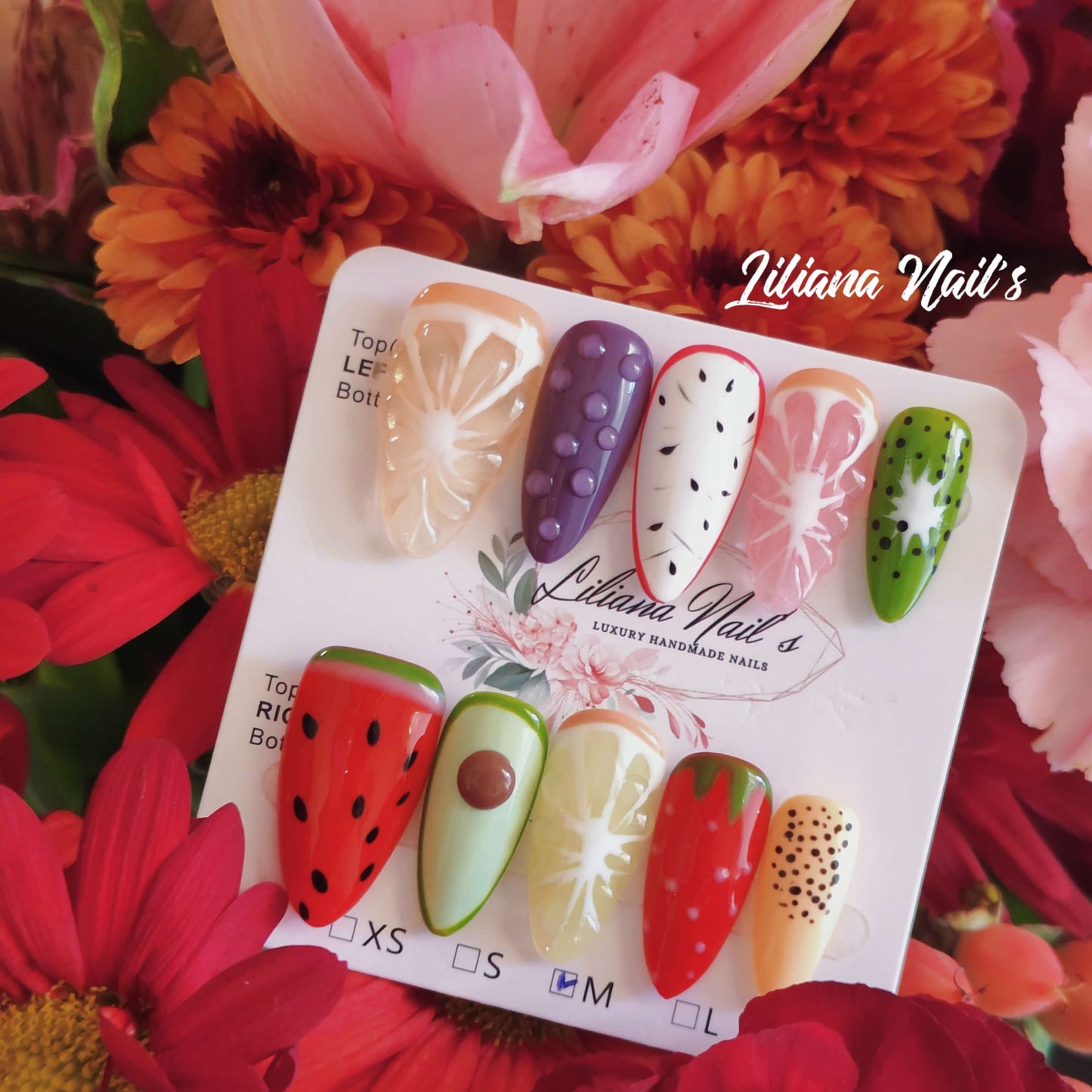 Tropical Bites – 10-Piece Fruit-Inspired Handmade Acrylic Press-On Nails - Liliana Nail's