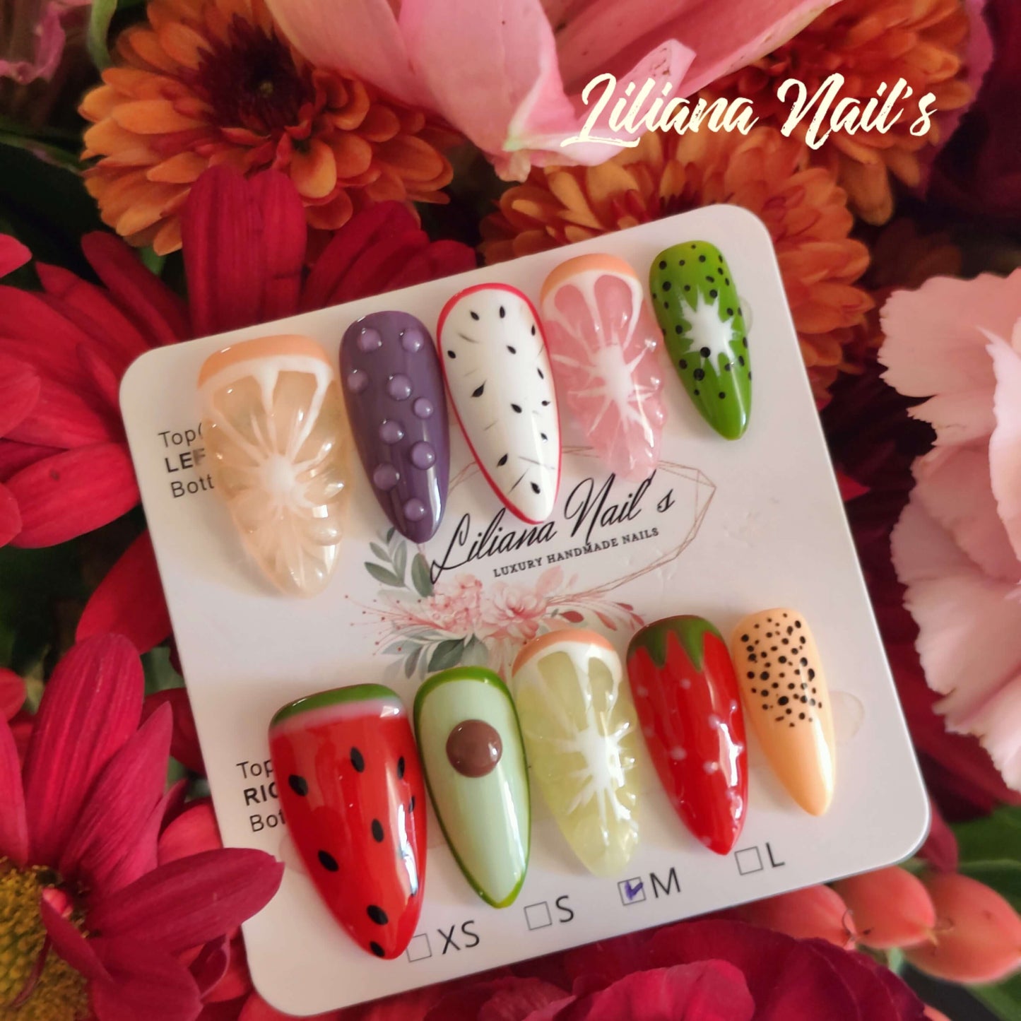 Tropical Bites – 10-Piece Fruit-Inspired Handmade Acrylic Press-On Nails - Liliana Nail's