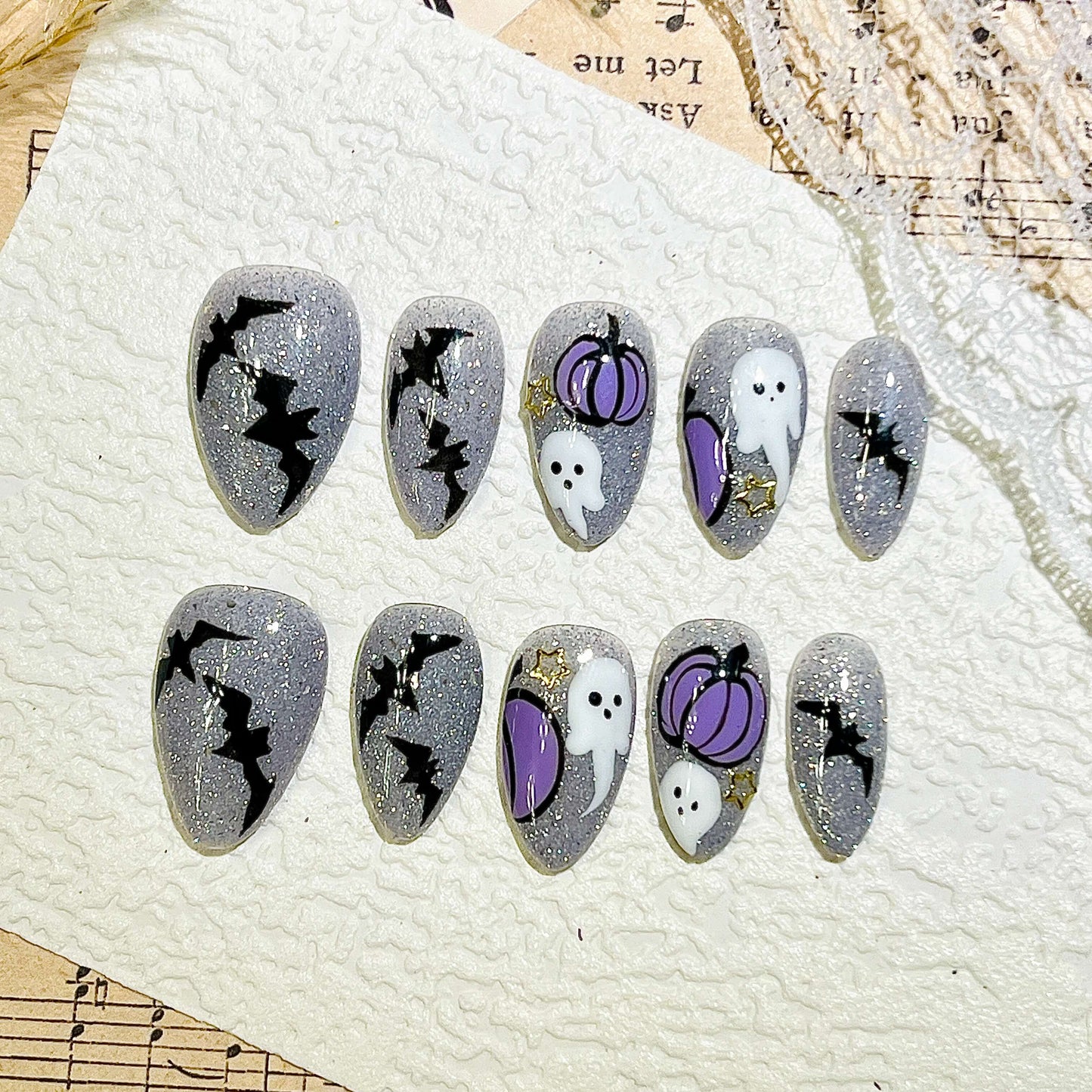 Spooky Pumpkin Handmade Acrylic Press-On Nails | Easy Stick on| Halloween Reusable Manicure | Fake Nails False Nails