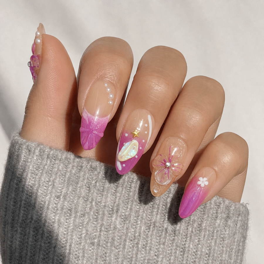 Purple Petals Almond hand display