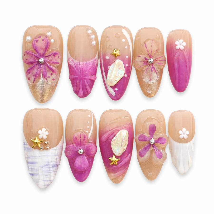 Purple Petals Almond white background