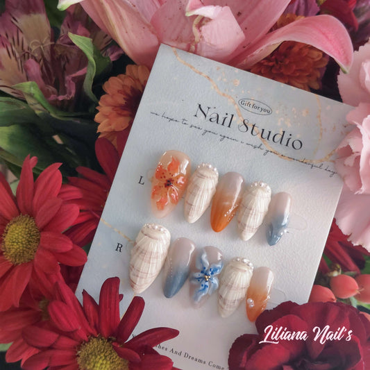Seaside Whisper | Elegant Seashell & Pearl Handmade Press on Nails - Liliana Nail's