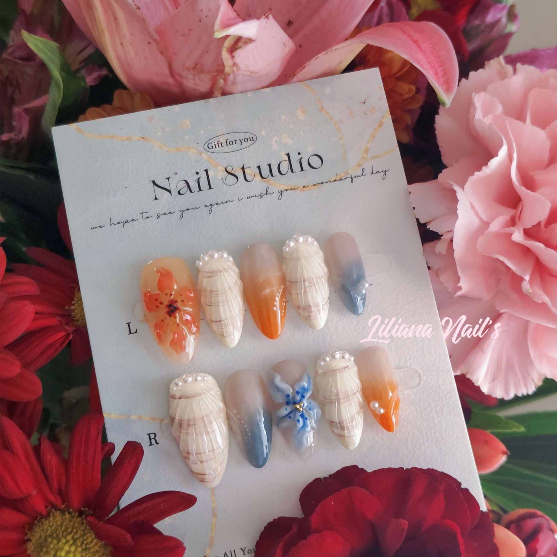 Seaside Whisper | Elegant Seashell & Pearl Handmade Press on Nails - Liliana Nail's