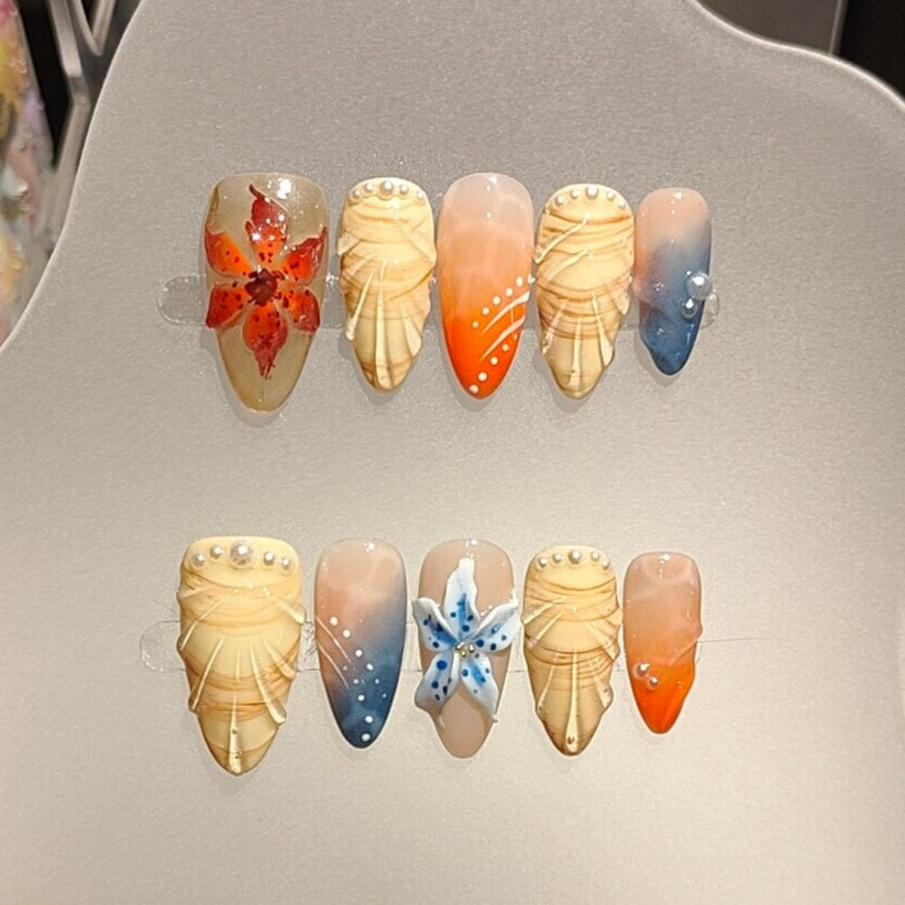 Seaside Whisper | Elegant Seashell & Pearl Handmade Press on Nails - Liliana Nail's