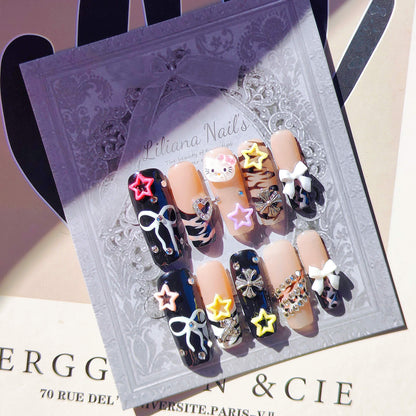 Y2K Hello Kitty Press On Nails| Handmade Acrylic Coffin Nails | Cute Kawaii Fake Nails Glue on Nails - Liliana Nail's