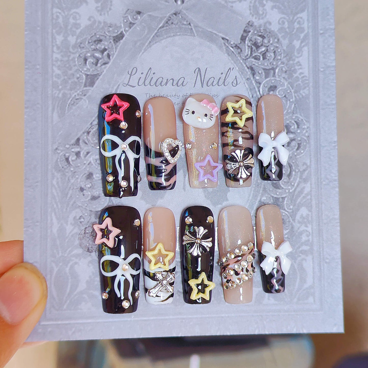 Y2K Hello Kitty Press On Nails| Handmade Acrylic Coffin Nails | Cute Kawaii Fake Nails Glue on Nails - Liliana Nail's