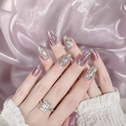 Glamorous Pink & Gold Cat Eye Handmade Acrylic Press-On Nails