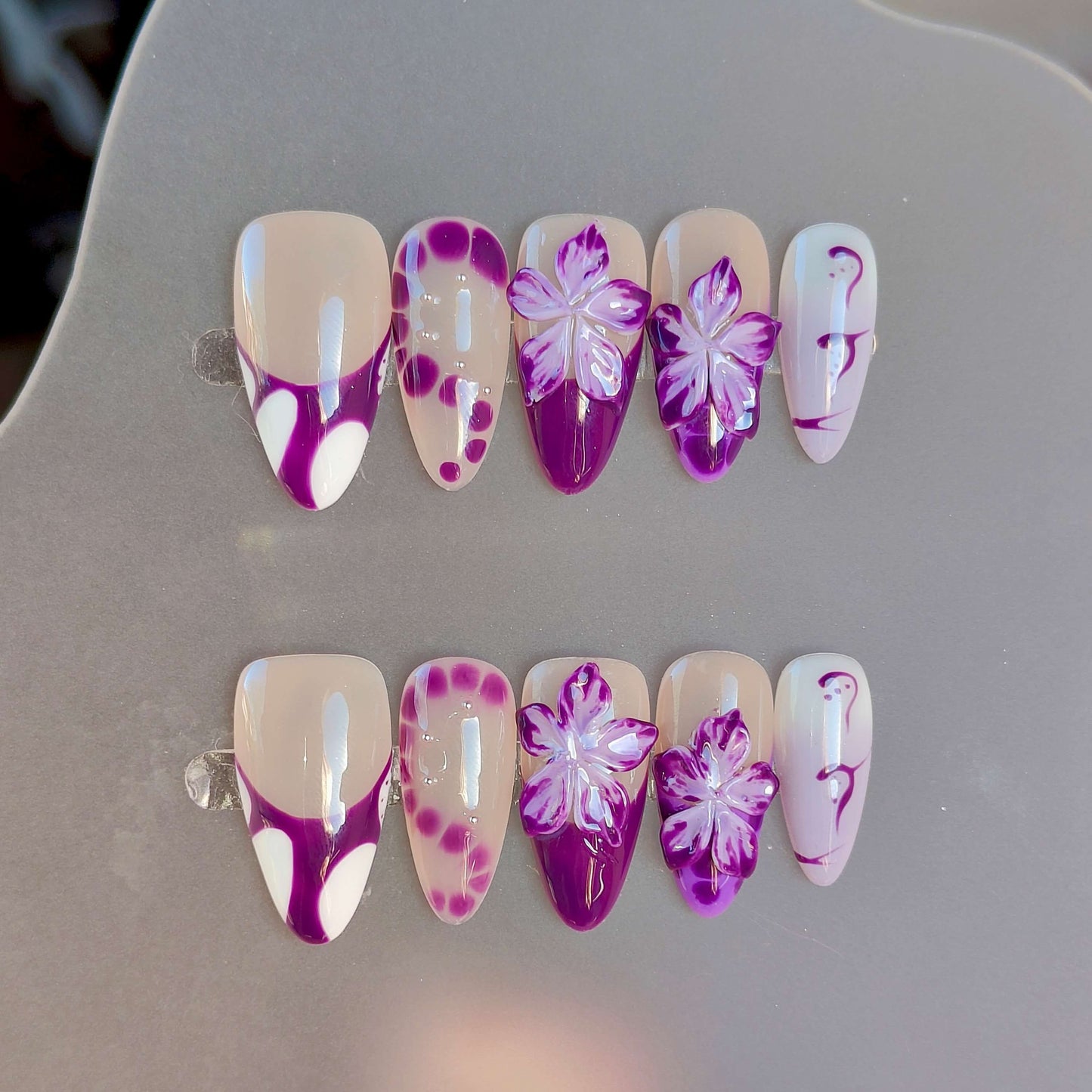 Elegant Purple 3D Floral Handmade Acrylic Press-On Nails - Liliana Nail's