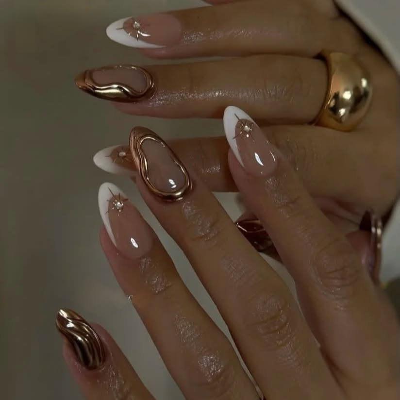 Golden/Bronze Luxe | Chic French Handmade Acrylic Press-On Nails - Liliana Nail's