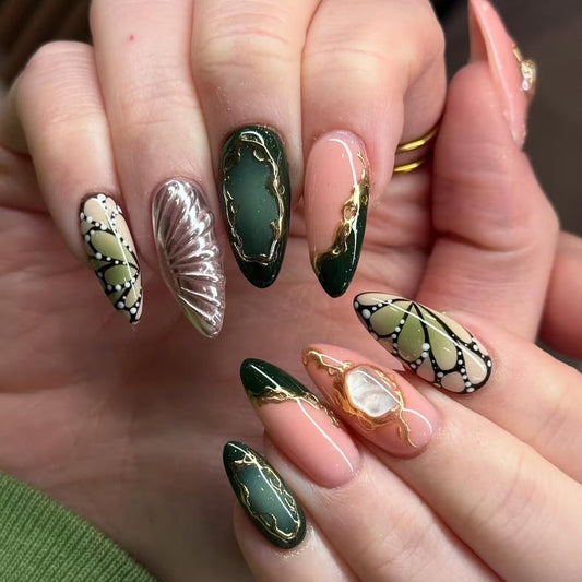 Forest Nymph Artistic Press-On Nails | 10pc Handmade Acrylic Press-On Nails - Liliana Nail's