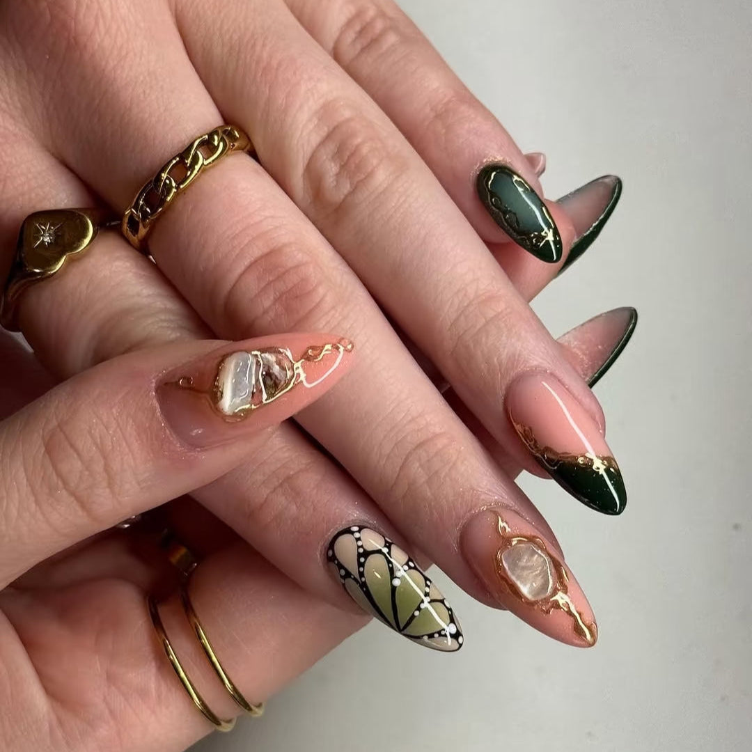 Forest Nymph Artistic Press-On Nails | 10pc Handmade Acrylic Press-On Nails - Liliana Nail's
