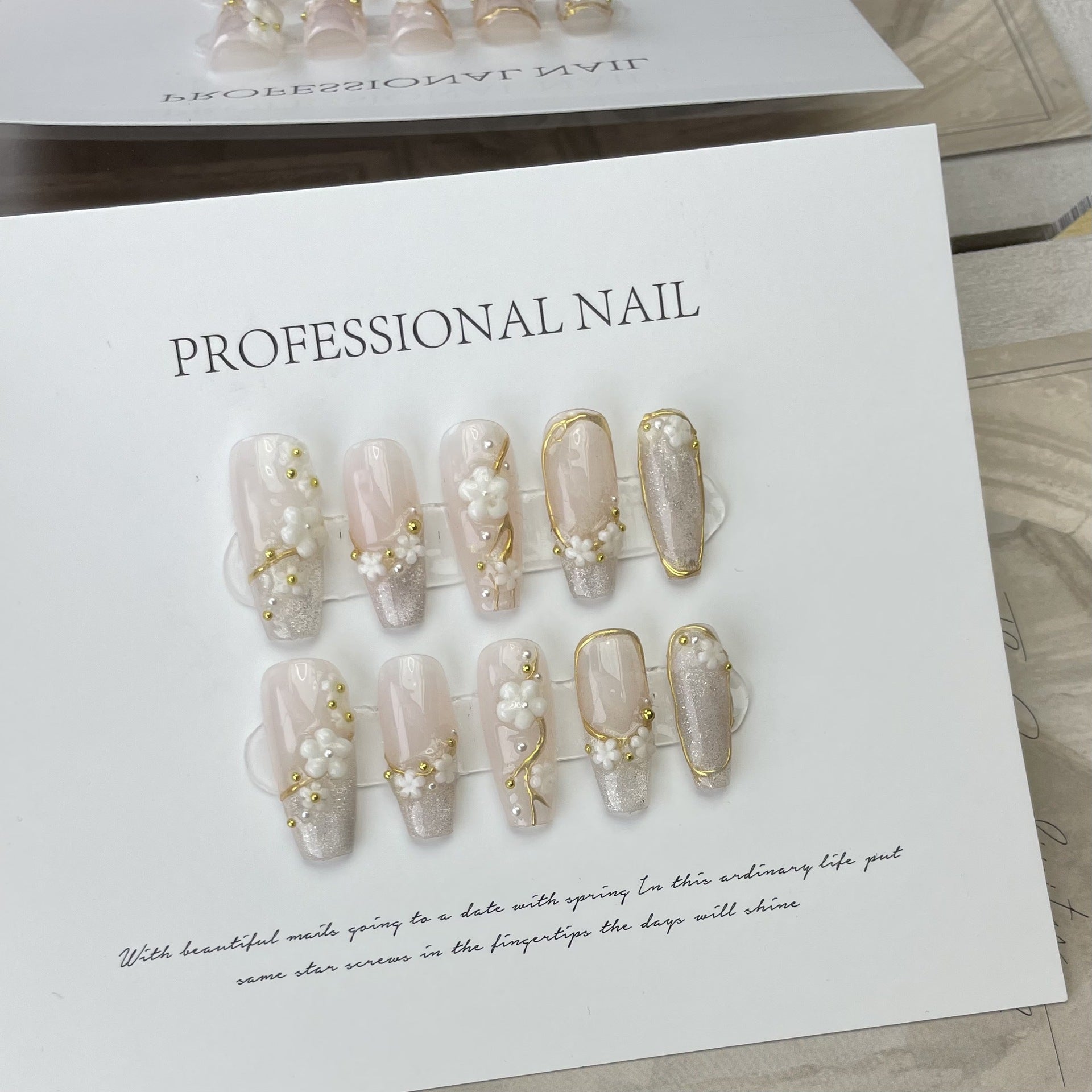 Floral Glam 10pc Cat Eye Acrylic Handmade Press-On Nails|Fake Nails Glue on Nails Short Nails - Liliana Nail's