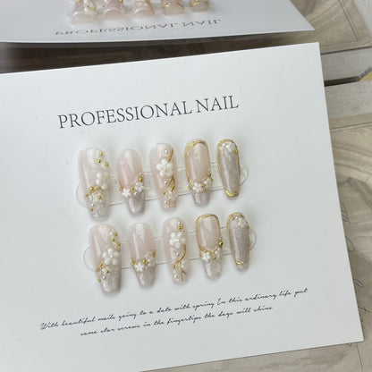 Floral Glam 10pc Cat Eye Acrylic Handmade Press-On Nails|Fake Nails Glue on Nails Short Nails - Liliana Nail's