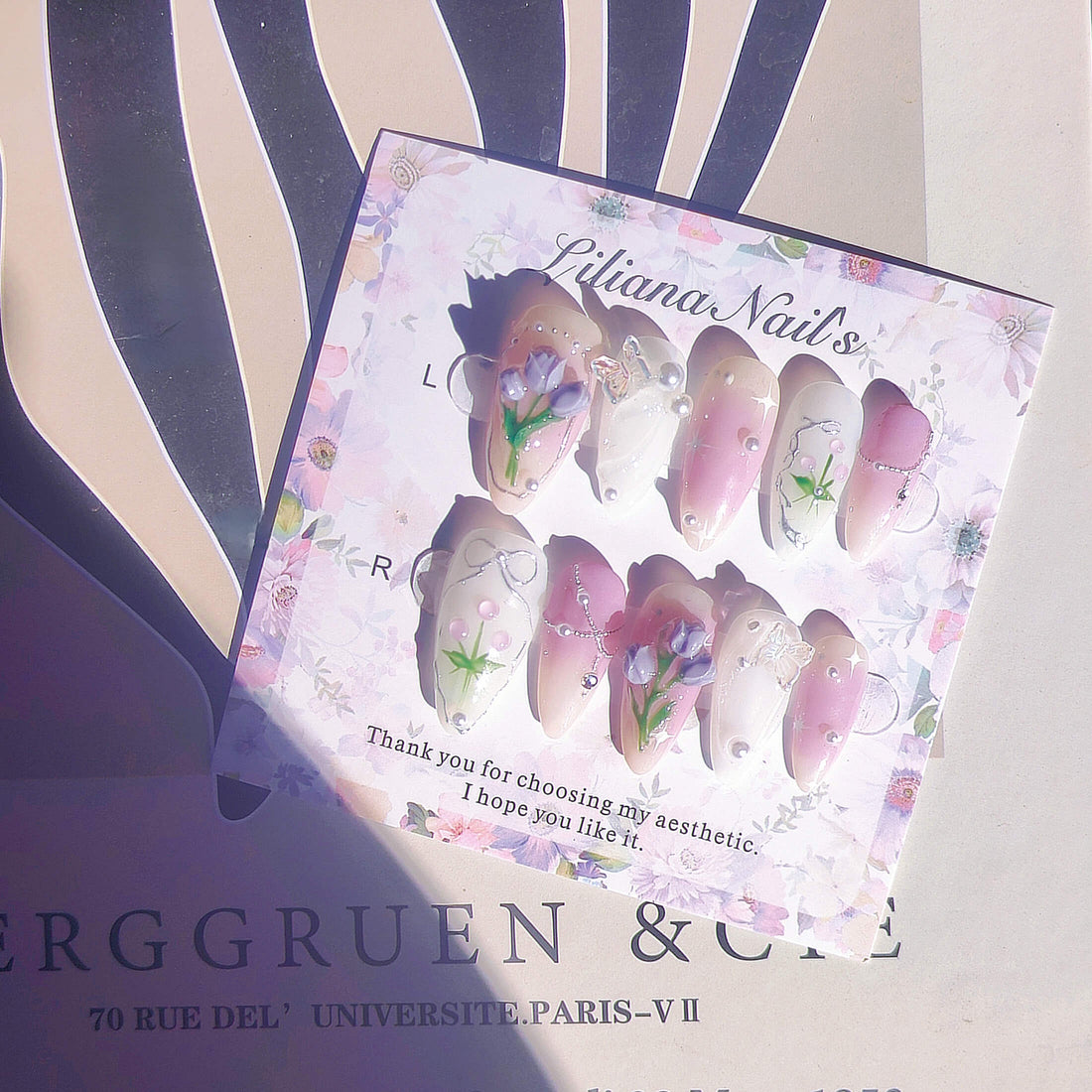 3D Floral Purple Tulip Garden Press-On Nails| Elegant 3D Flower Handmade Acrylic Floral Press-On Nails - Liliana Nail's