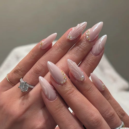 Glazed Donut Handmade Acrylic Press-On Nails | Pink Pearl Chrome Nails| Easy Stick-On Manicure | Fake Nails False Nails - Liliana Nail's