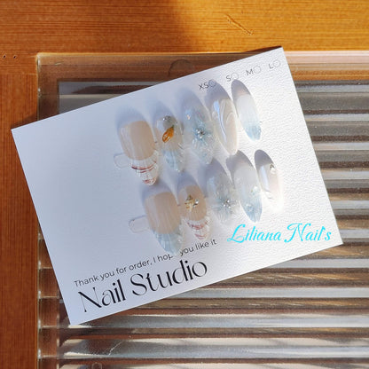 Ocean Breeze | Elegant Seashell & Pearl Handmade Press on Nails - Liliana Nail's