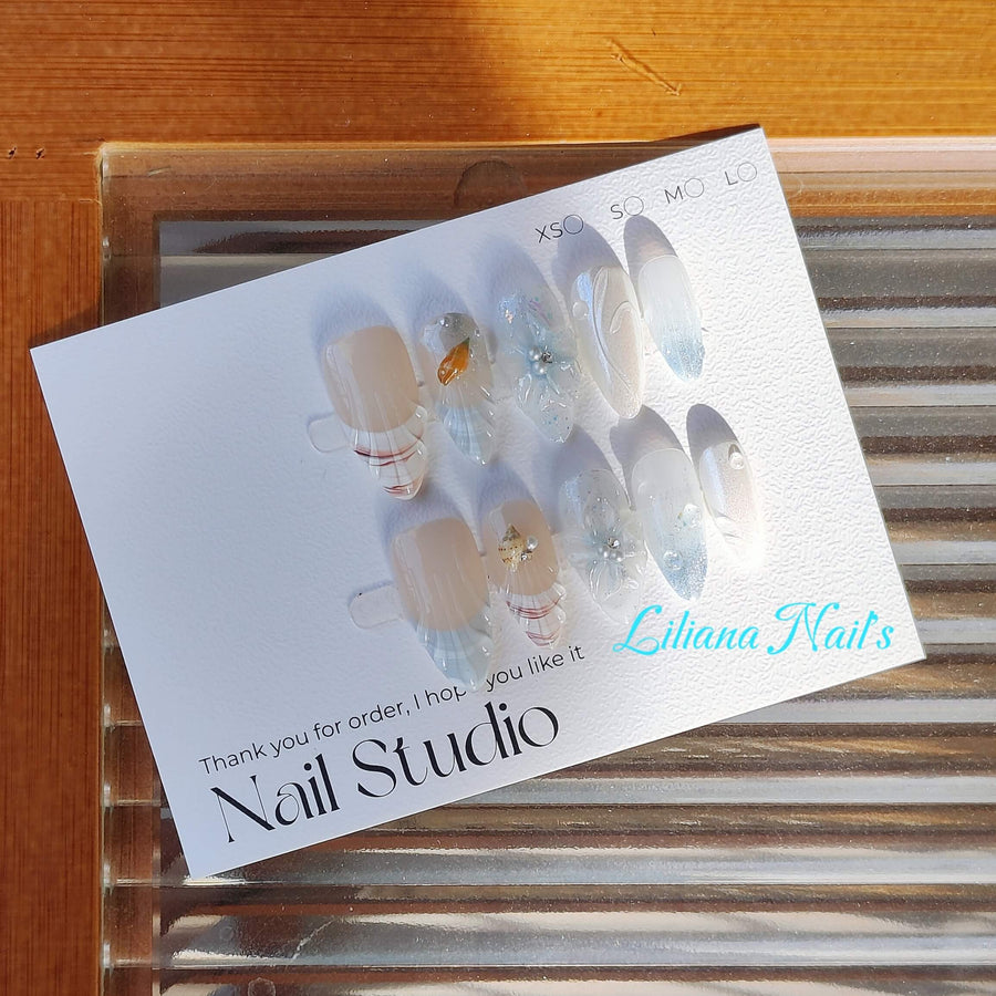 Ocean Breeze | Elegant Seashell & Pearl Handmade Press on Nails - Liliana Nail's