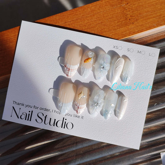 Ocean Breeze | Elegant Seashell & Pearl Handmade Press on Nails - Liliana Nail's