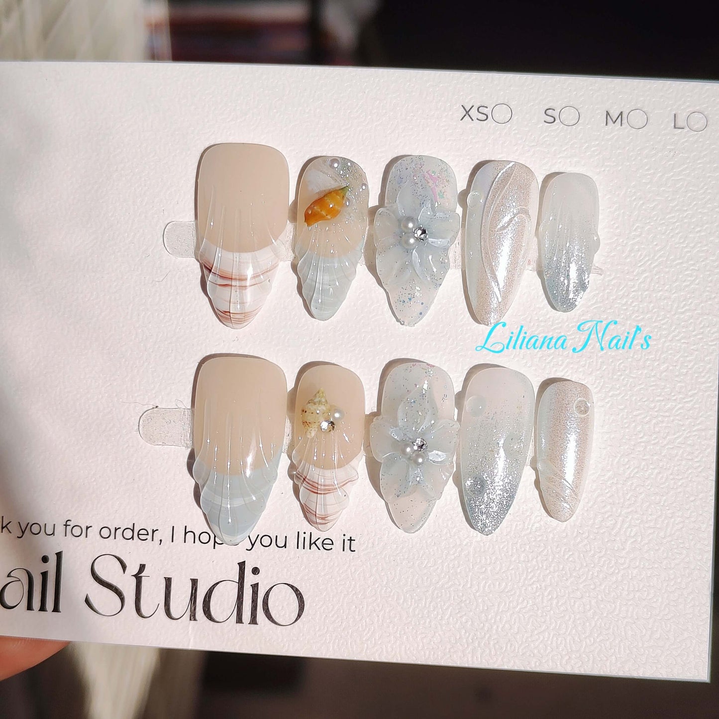 Ocean Breeze | Elegant Seashell & Pearl Handmade Press on Nails - Liliana Nail's