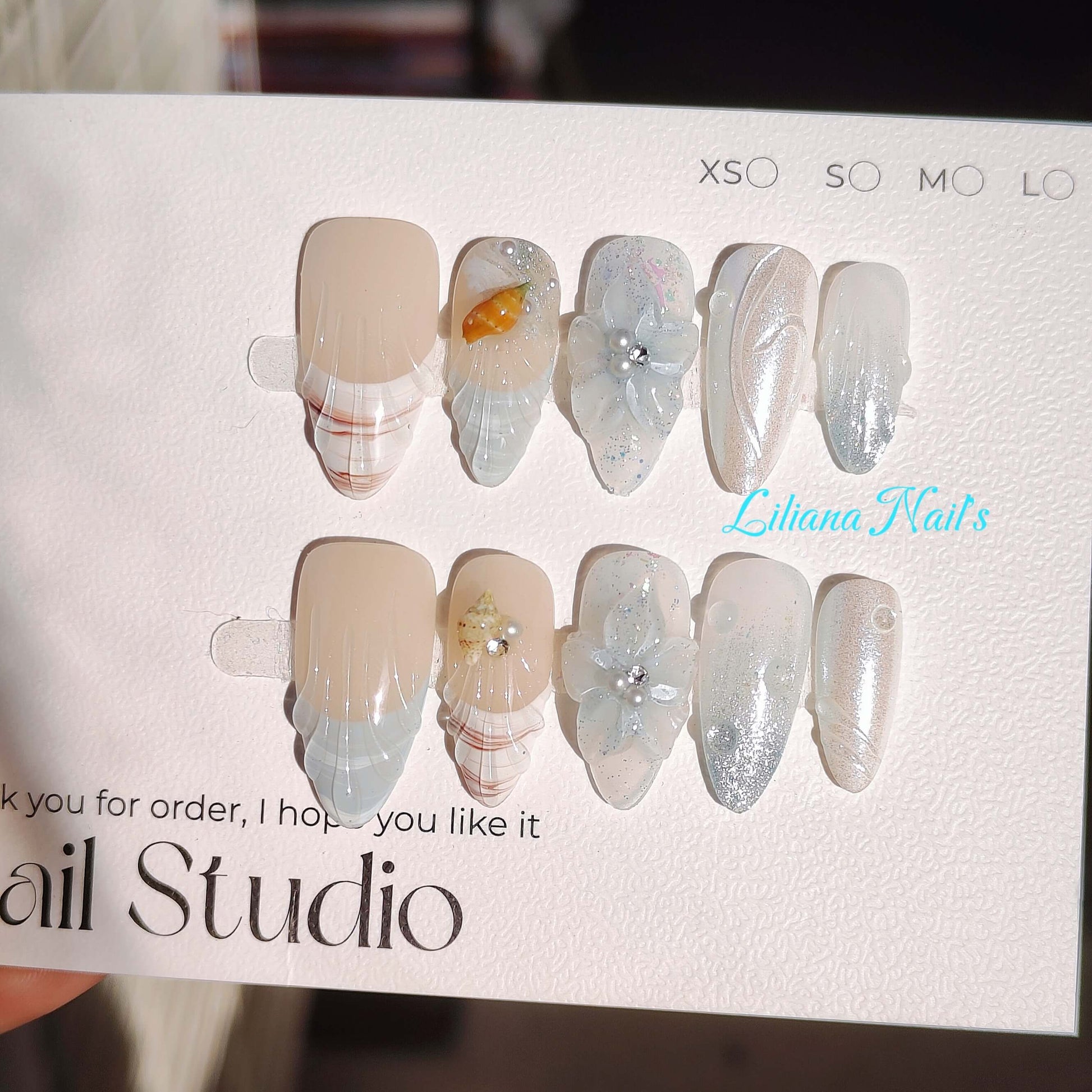 Ocean Breeze | Elegant Seashell & Pearl Handmade Press on Nails - Liliana Nail's