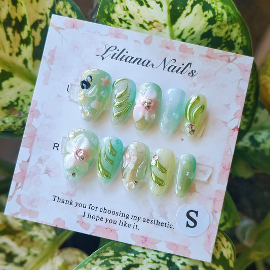 Enchanted Meadow| Acrylic Handmade Acrylic 3D Floral Press-On Nails - Liliana Nail's