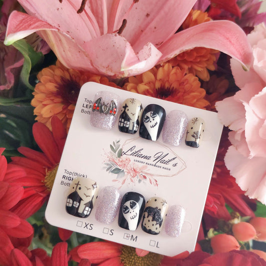 Spooky Vampire Hand Painted Acrylic Press-On Nails | Easy Stick on| Halloween Reusable Manicure | Fake Nails False Nails