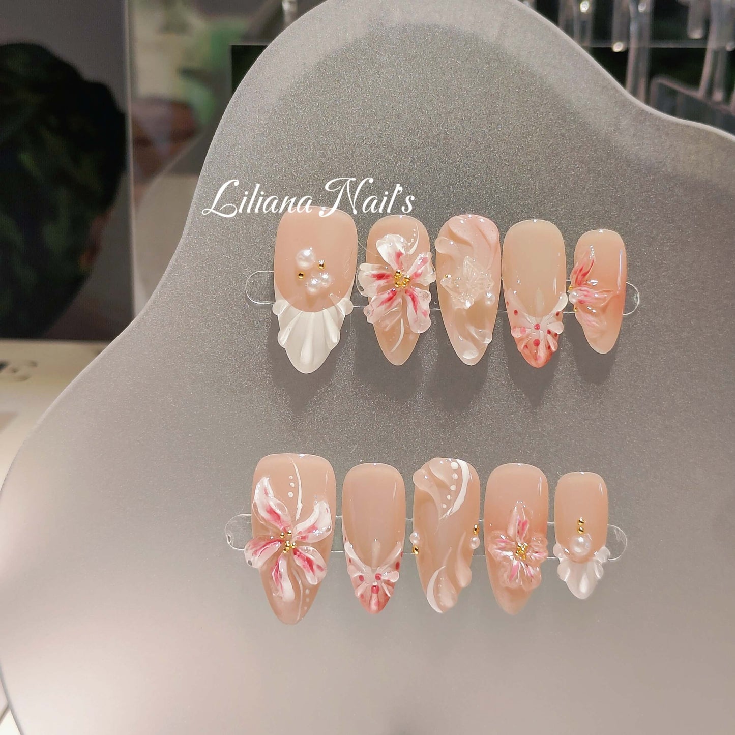 Blush Bloom| Elegant 3D Flower Handmade Acrylic Floral Press-On Nails - Liliana Nail's