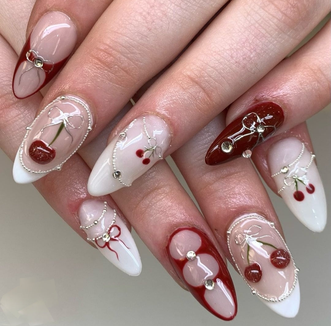 Cherry Bomb Press-On Nails | Handmade Acrylic Press-On Nails| Edgy Reusable Manicure| Fake Nails False Nails Stick on