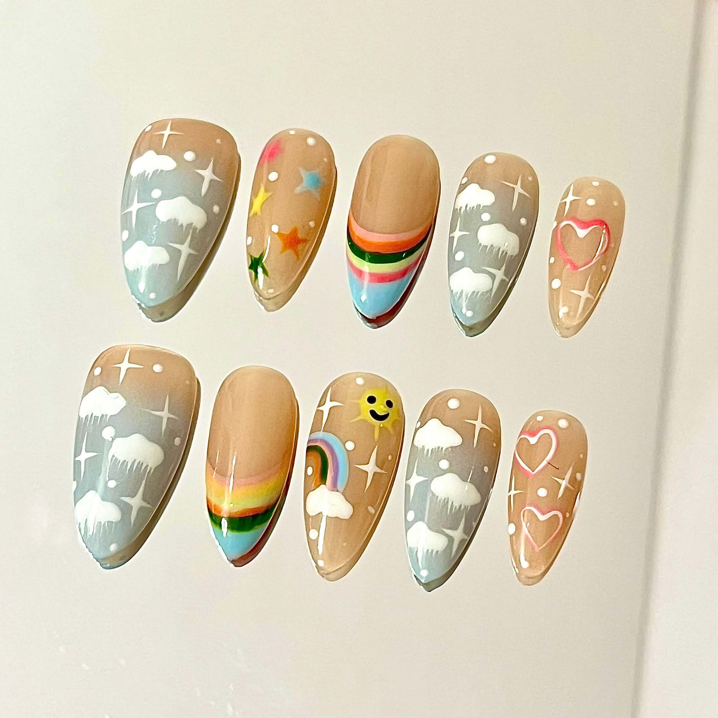Rainbow Cloud Handmade Acrylic Press-On Nails | Easy Stick-On Manicure | Fake Nails False Nails - Liliana Nail's