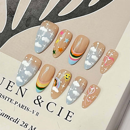 Rainbow Cloud Handmade Acrylic Press-On Nails | Easy Stick-On Manicure | Fake Nails False Nails - Liliana Nail's