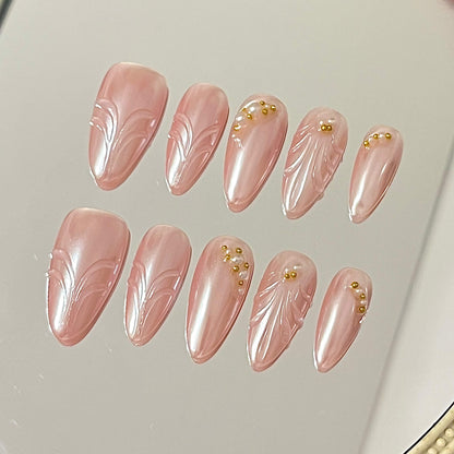 Glazed Donut Handmade Acrylic Press-On Nails | Pink Pearl Chrome Nails| Easy Stick-On Manicure | Fake Nails False Nails - Liliana Nail's