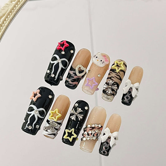Y2K Hello Kitty Press On Nails| Handmade Acrylic Coffin Nails | Cute Kawaii Fake Nails Glue on Nails - Liliana Nail's