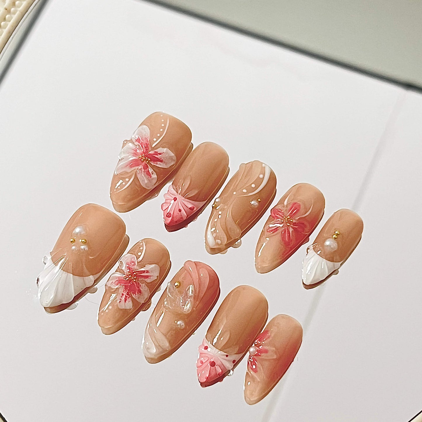 Blush Bloom| Elegant 3D Flower Handmade Acrylic Floral Press-On Nails - Liliana Nail's