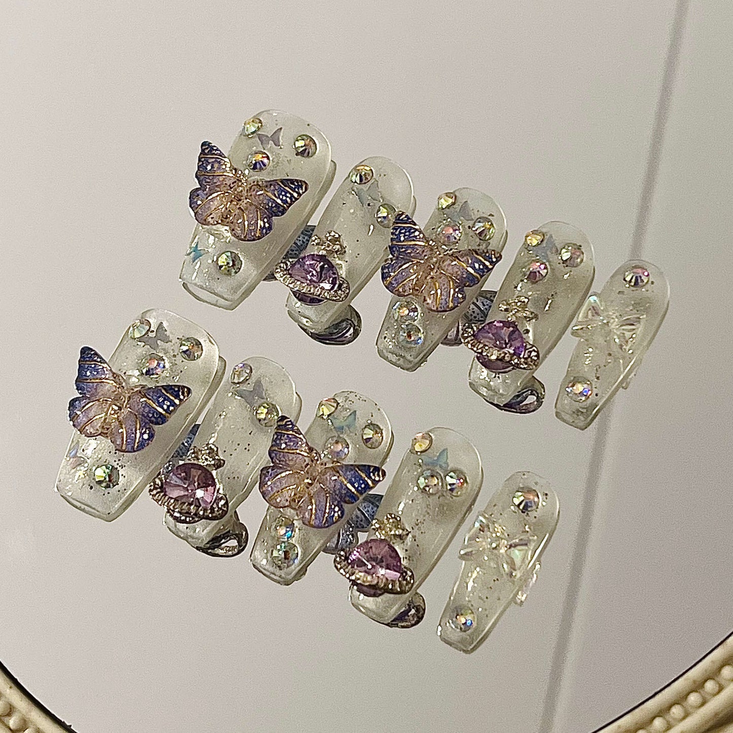 Dreamy Butterfly Handmade Acrylic Press On Nails| Easy Stick-On Manicure | Fake Nails False Nails