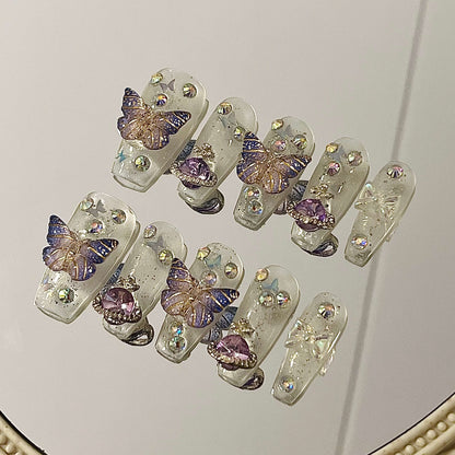 Dreamy Butterfly Handmade Acrylic Press On Nails| Easy Stick-On Manicure | Fake Nails False Nails