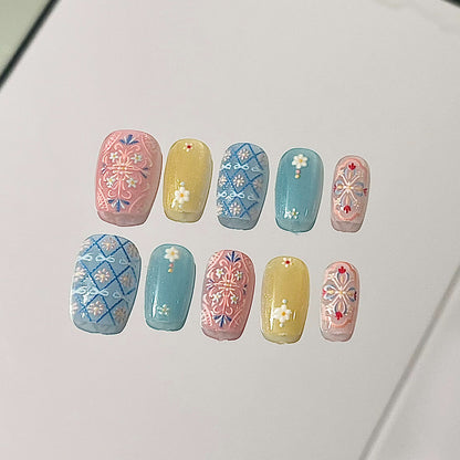 Short Colorful Handmade Acrylic Press-On Nails | Reusable Manicure| Fake Nails False Nails