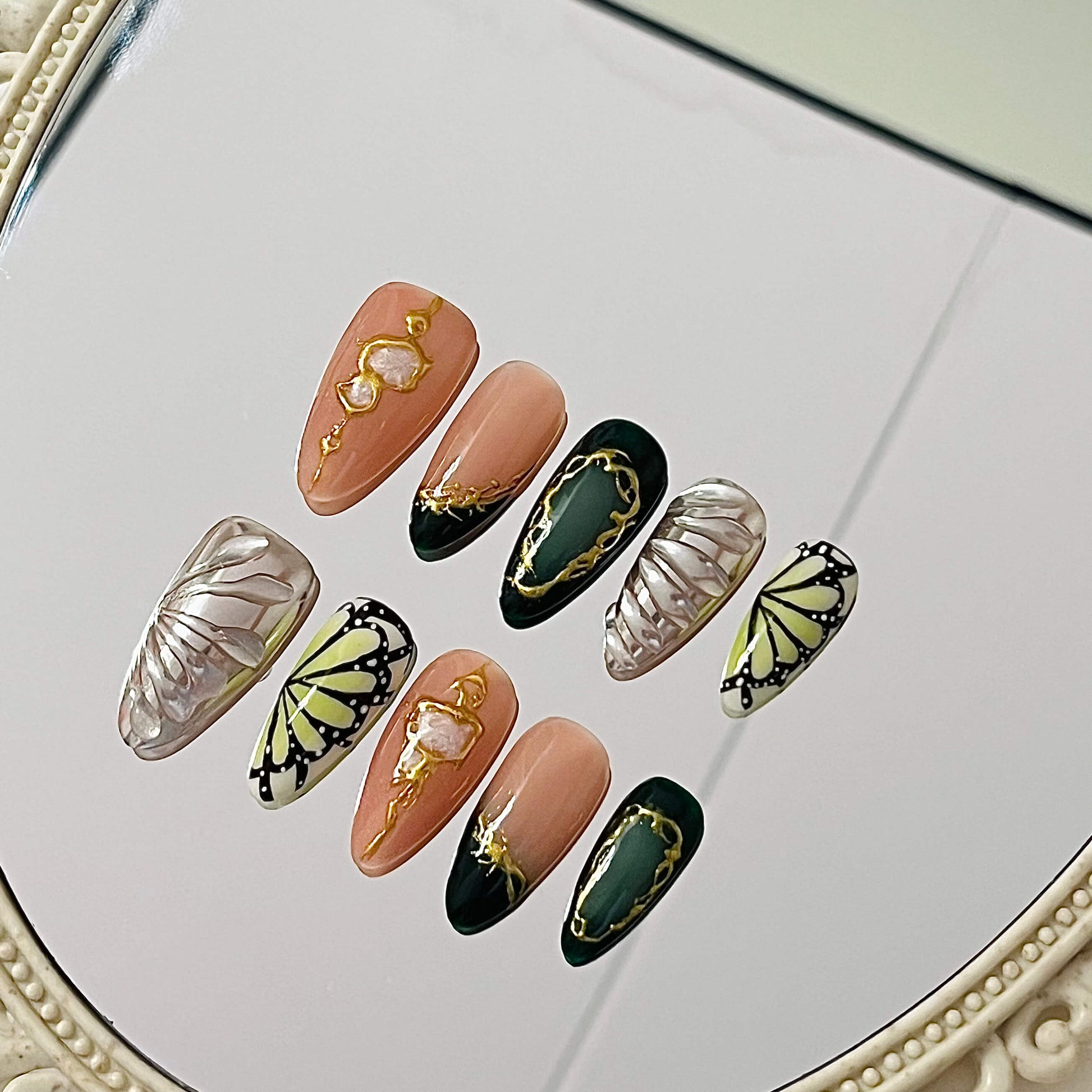 Forest Nymph Artistic Press-On Nails | 10pc Handmade Acrylic Press-On Nails Fake Nails False Nails - Liliana Nail's