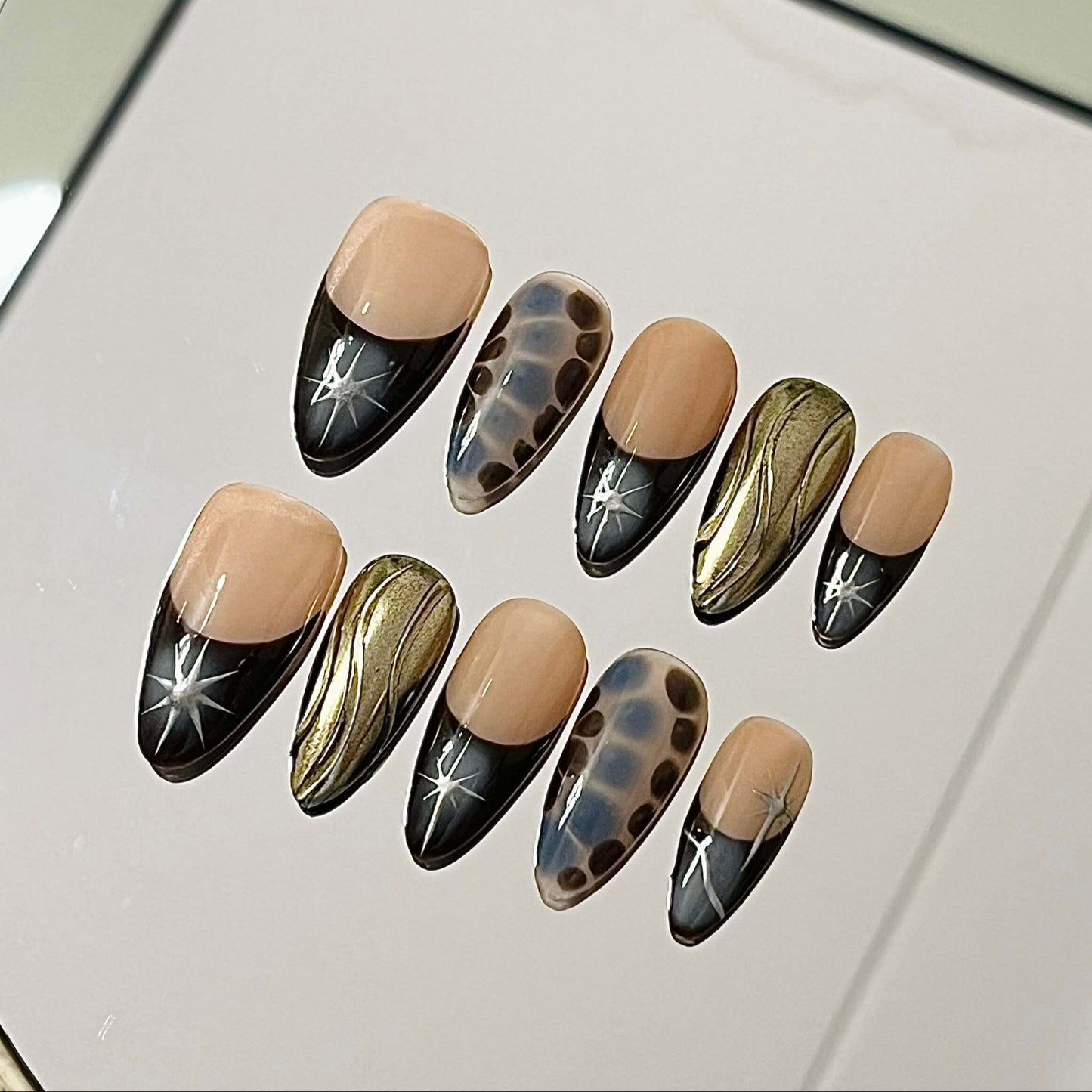 Golden Star Handmade Acrylic Press-On Nails | Chic Reusable Manicure | Fake Nails False Nails