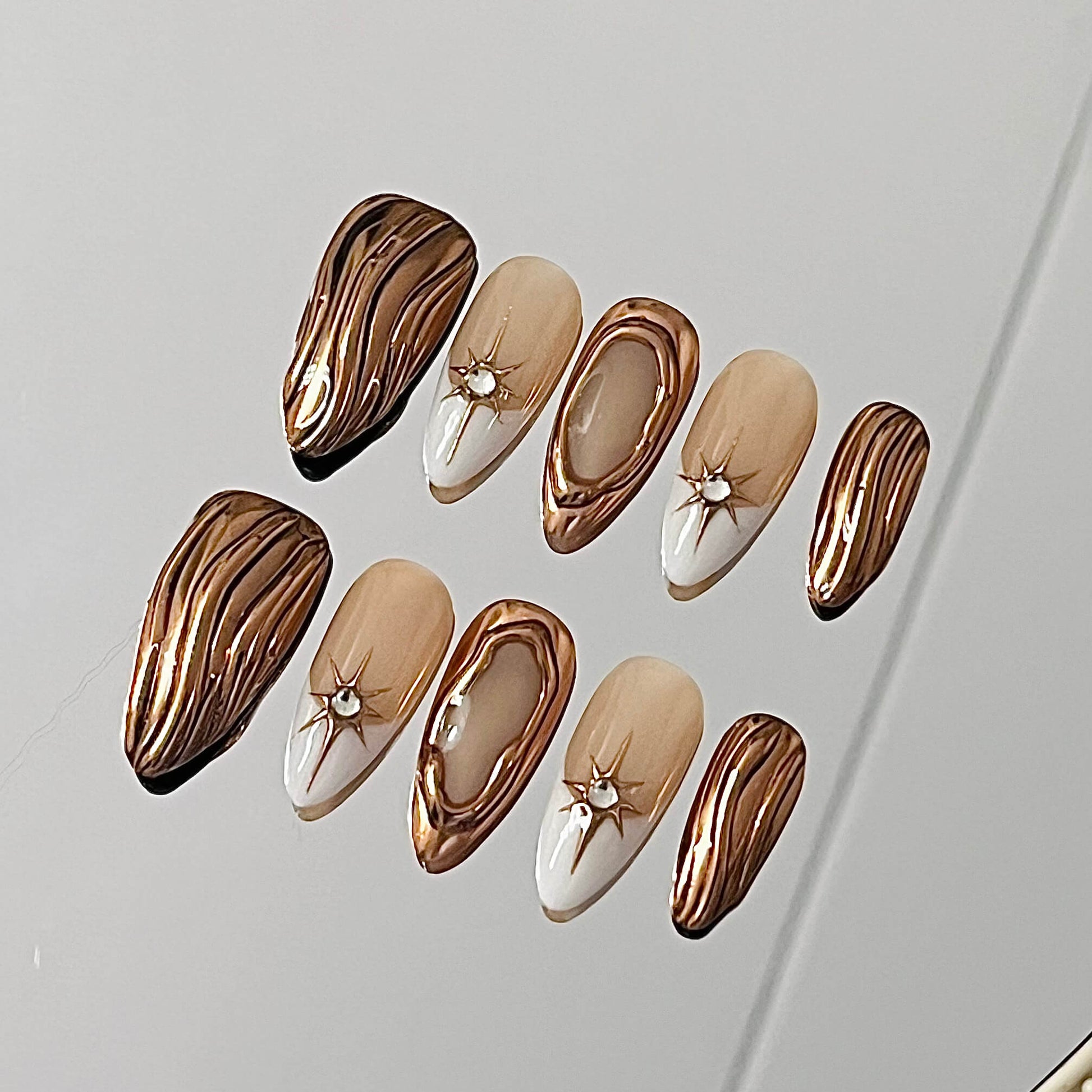Golden/Bronze Luxe | Chic French Handmade Acrylic Press-On Nails - Liliana Nail's