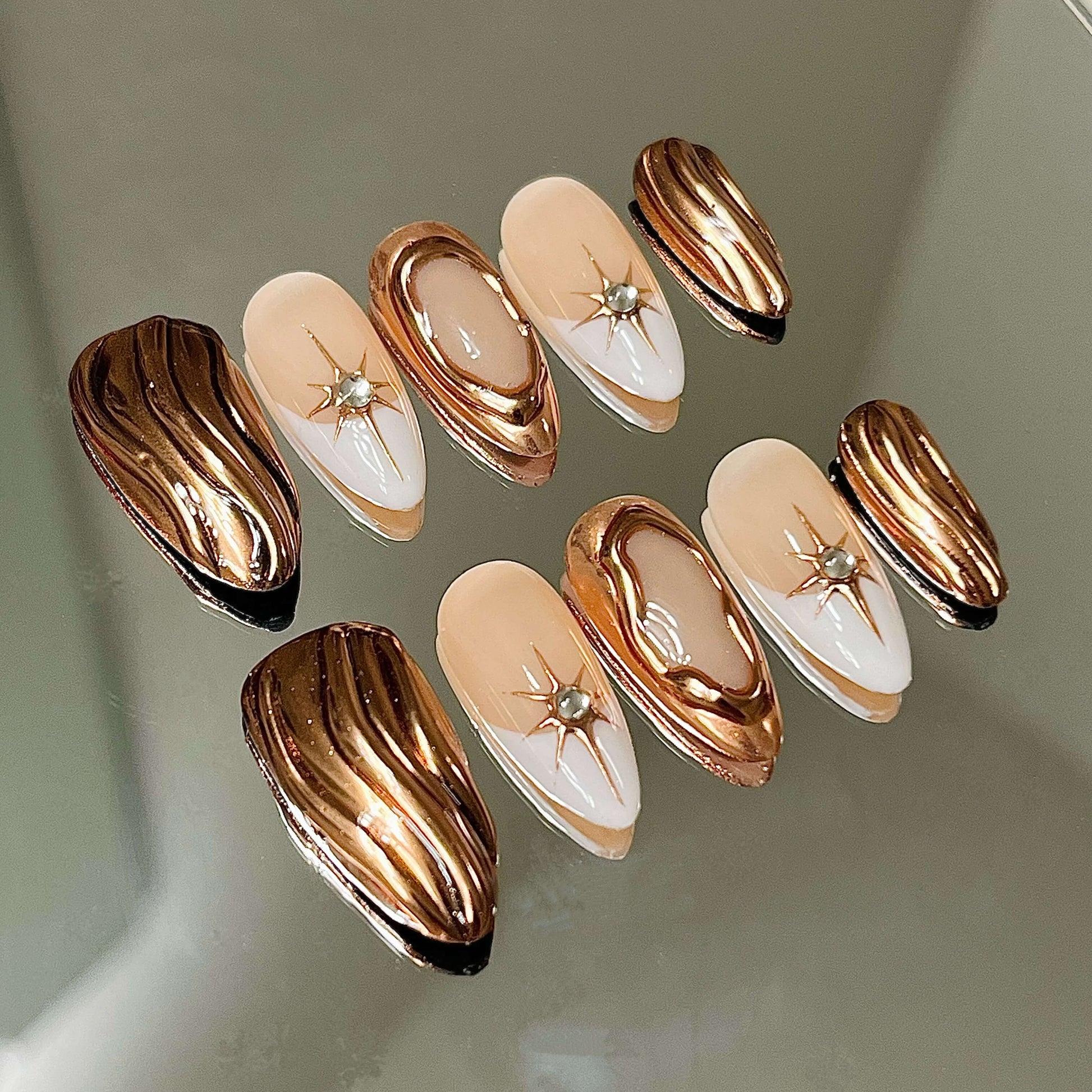 Golden/Bronze Luxe | Chic French Handmade Acrylic Press-On Nails - Liliana Nail's