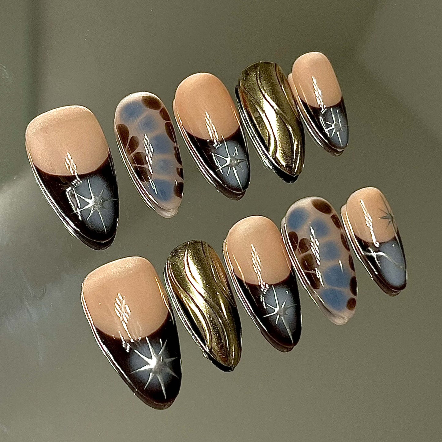 Golden Star Handmade Acrylic Press-On Nails | Chic Reusable Manicure | Fake Nails False Nails