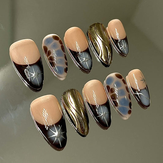 Golden Star Handmade Acrylic Press-On Nails | Chic Reusable Manicure | Fake Nails False Nails