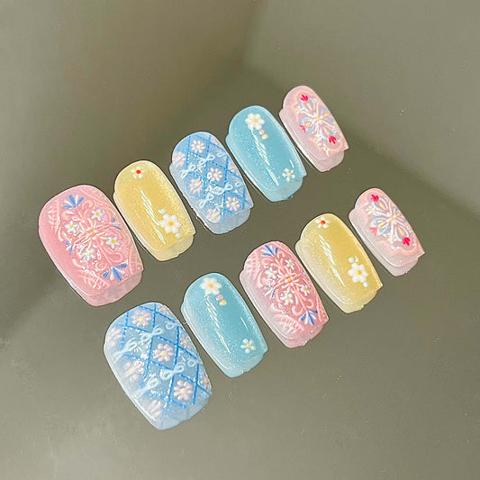 Short Colorful Handmade Acrylic Press-On Nails | Reusable Manicure| Fake Nails False Nails