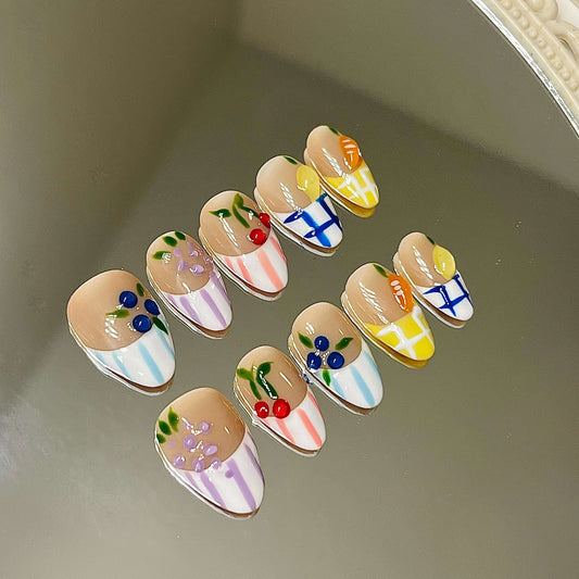 Berry Sweet Fruit Handmade Acrylic Press-On Nails | Easy Stick-On Manicure | Fake Nails False Nails - Liliana Nail's