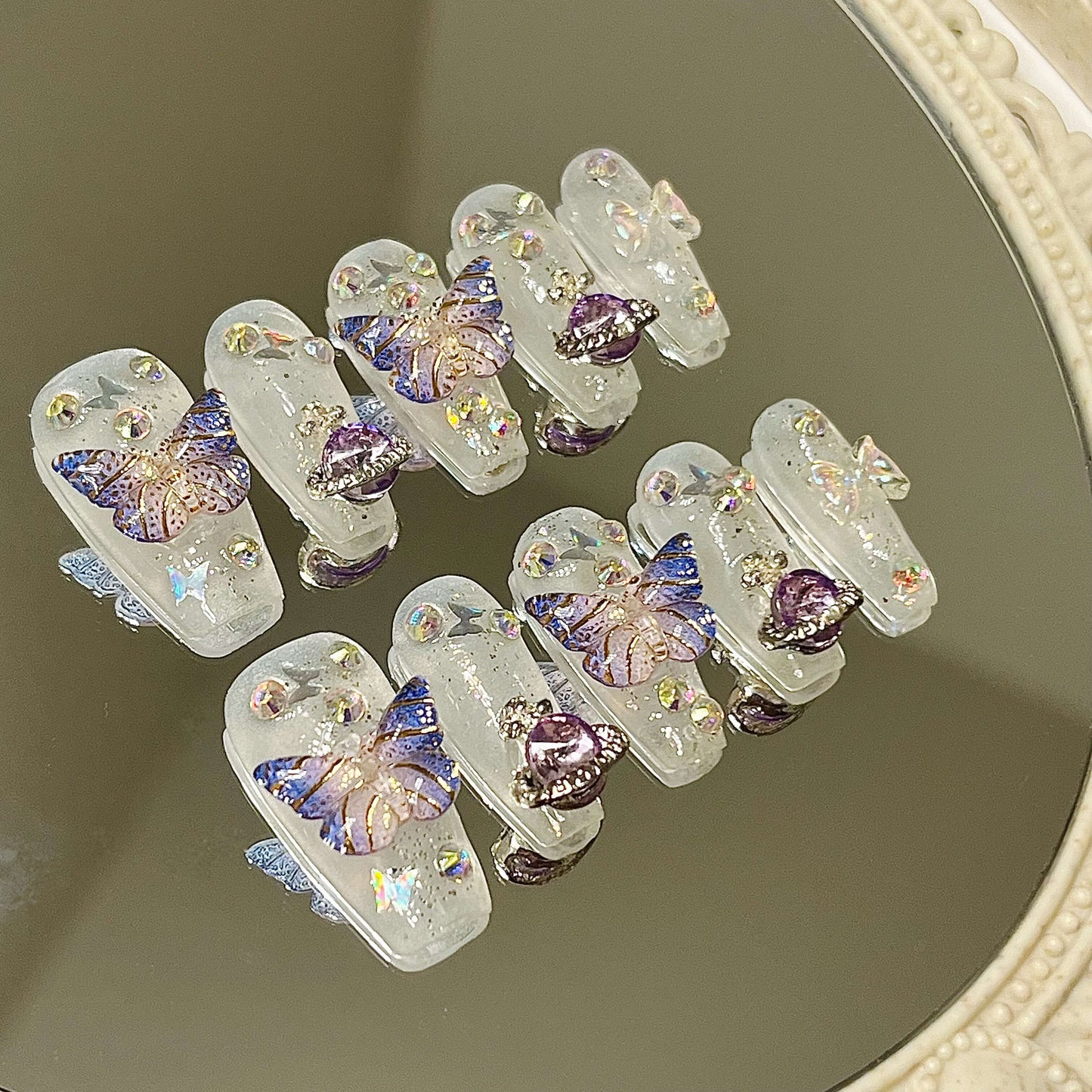 Dreamy Butterfly Handmade Acrylic Press On Nails| Easy Stick-On Manicure | Fake Nails False Nails