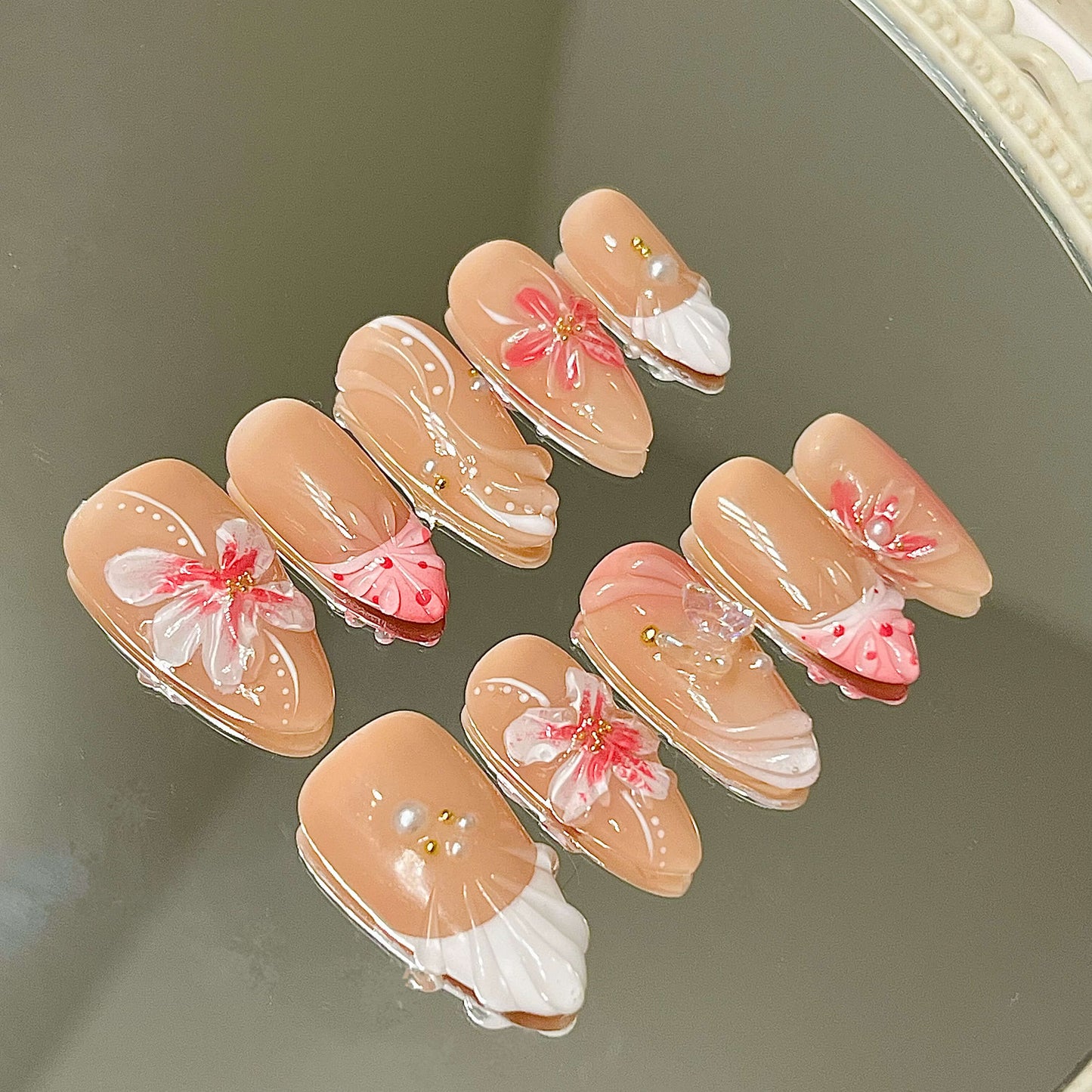 Blush Bloom| Elegant 3D Flower Handmade Acrylic Floral Press-On Nails - Liliana Nail's
