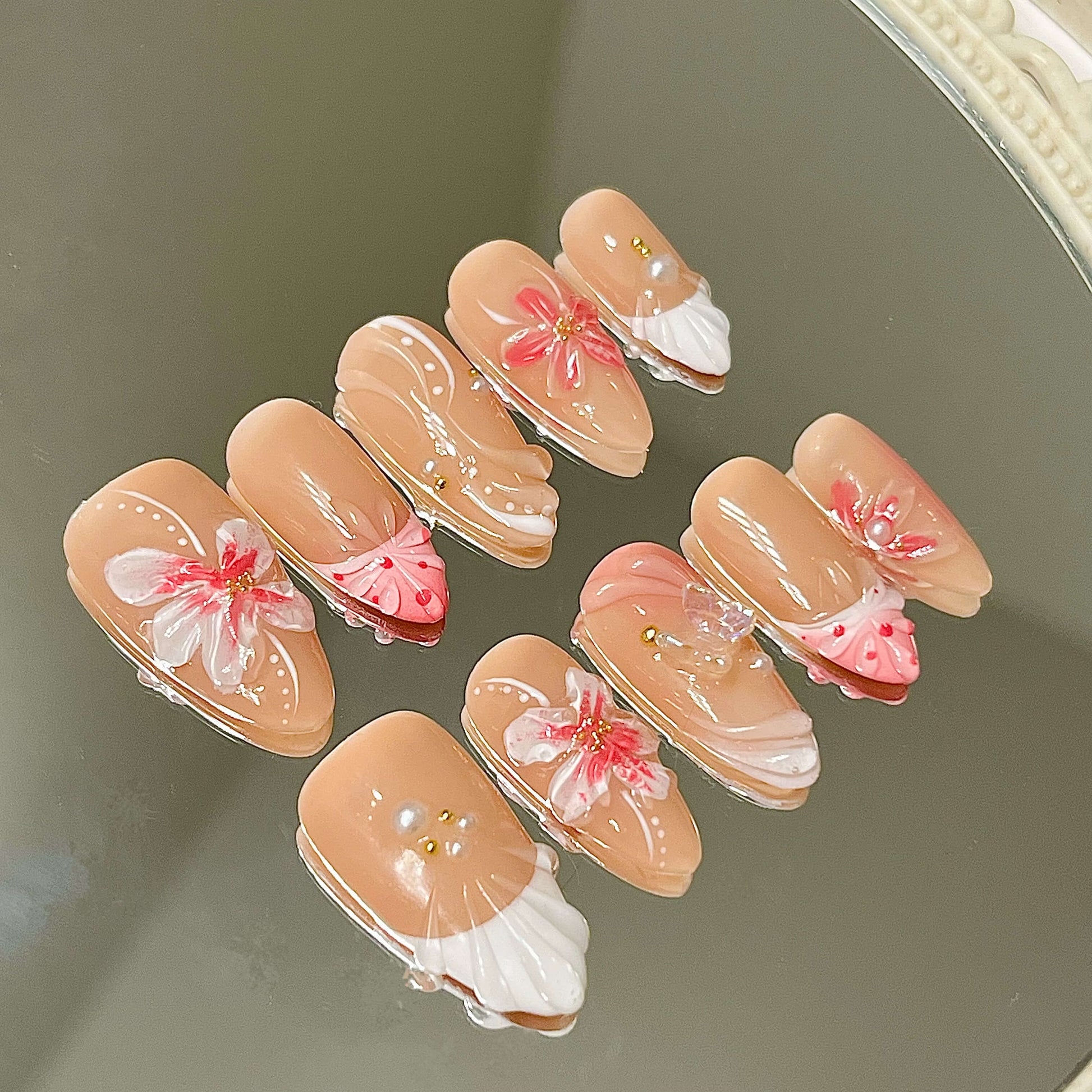 Blush Bloom| Elegant 3D Flower Handmade Acrylic Floral Press-On Nails - Liliana Nail's