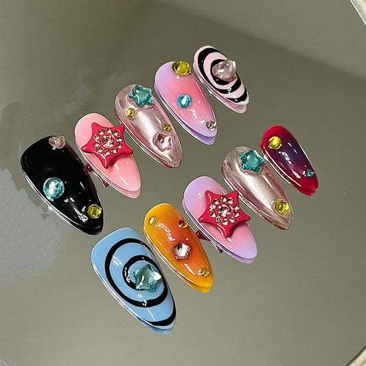 Cosmic Star Handmade Acrylic Press-On Nails | Elegant Reusable Manicure | Fake Nails False Nails - Liliana Nail's