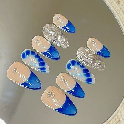 oyal Blue Chrome & Ombré Press-On Nails | Reusable 3D Swirl & Starburst Design | Abstract Manicure Set | Fake Nails False Nails (Copy) - Liliana Nail's
